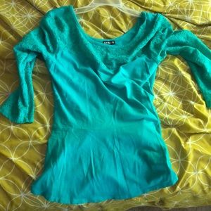 Greenish blue and lace peplum top